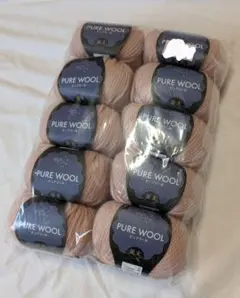 純毛　毛糸　ピュアウール　ユザワヤ　ピーチ　ピンク　104 並太　10玉セット