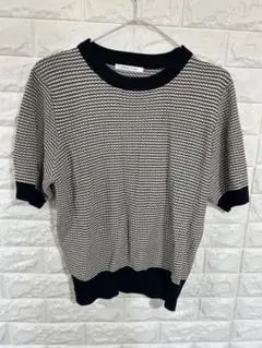 KHALITA 半袖ニット 白黒ストライプ