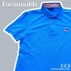 インポート古着faconnableボーダー襟 ロゴ刺繍ポロシャツ　海外製実寸Ｍ