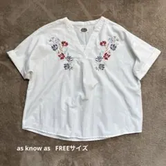 as know as... フラワー刺繍 Vネック 半袖Tシャツのサムネイル