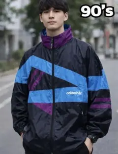 90s adidas ナイロンジャケット トレフォイルロゴ　マルチカラー