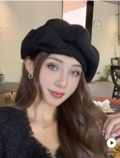 未使用⭐︎リボン付きツイードベレー帽⭐︎黒１６日までの出品