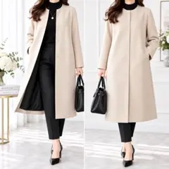 美品】ADORE アドーア ウールカシミヤ混 ノーカラーフリルコート 黒 38 