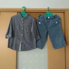3can4on 7分丈シャツ 丸高衣料デニムパンツ 2点セット 120cm