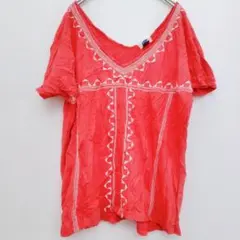 OLD NAVY 【М】コーラルピンク カットソー 刺繍 オールドネイビー