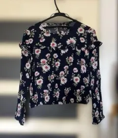 Forever21 ネイビー 花柄 五分袖シャツ サイズS