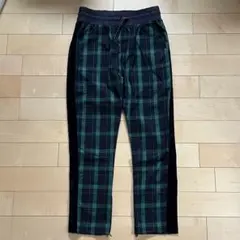 緑チェック×ベロアライン　イージーパンツ　柄パンツ　カラーパンツ　美品