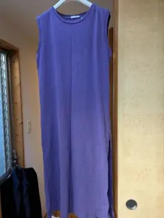 niko and... ノースリーブ ロングワンピース　横スリット 紫綿100%