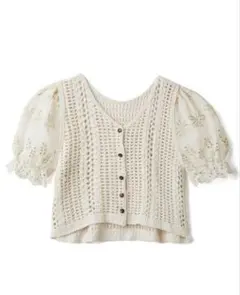 レーススリーブVネック透かし編みニットカーディガン