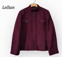 美品✨️レリアン ジャケット 【L】ツイード スタンドカラー ワインカラー