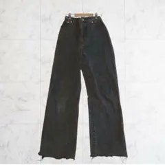 ジーナシス デニムパンツ ジーンズ セミワイド 裾ダメージ 黒 7825♡のサムネイル