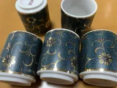 九谷焼 青粒鉄仙 お猪口 5点セット 御猪口 おちょこ 酒器