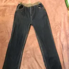 デニムブルー ストレートレッグパンツ ゴム入りウエスト