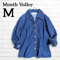 七分袖 デニムジャケット ストレッチ オープンカラーデニムシャツ 羽織り M