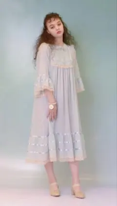 新品　Katie CHARLES エスニックワンピース　フリーサイズミントブルーのサムネイル