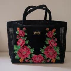 FEILER 花柄刺繍　メッシュ トートバッグ 黒
