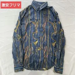 ◇ justcavalli Mサイズ 総柄ボタンダウンシャツ ネイビー