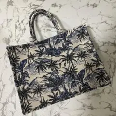 H&M リゾート柄　ブックトート　トートバッグ　海　夏　ジャガード