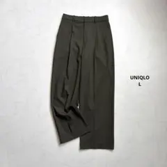 UNIQLO タックワイドパンツ　ダークグリーン　L⚪︎460311