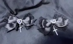 地雷 量産型 ヘアアクセサリー ヘアピン リボン ブラック