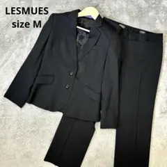美品LESMUES レミューブラックレディースビジネスパンツスーツセットアップ