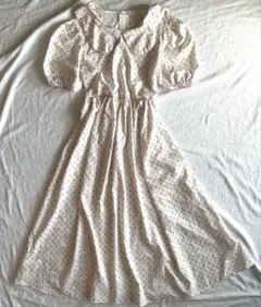 ♩2000s 姫カジ 花柄丸襟 パフスリーブワンピース 白×ピンク