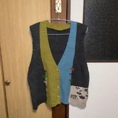 カラーブロックニットベスト