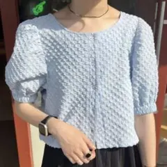 【nemne store】前後2way半袖ぽこぽこカーディガン　パフスリーブのサムネイル