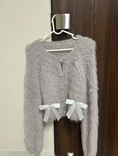 GRL シャギーニットリボンショート丈カーディガン