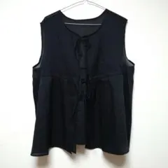 サイズLL 黒 ノースリーブ ベスト ジレ リボン 透け感あり 重ね着に