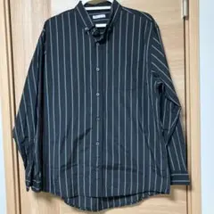 長袖シャツ ボタンダウン ストライプ 黒 ブラック レギュラーシルエット