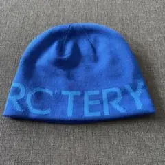 青色 ロゴ入り ニットビーニー