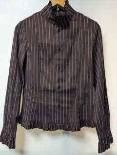 レトロ古着　ヴィンテージ　ピンストライプシャツ　フリル付き