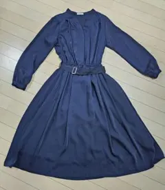Honeys　レディース　ワンピース　ネイビー　ベルト付き　長袖