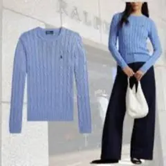 現行タグ ラルフローレン ケーブルニット セーター プルオーバー ブルー XS