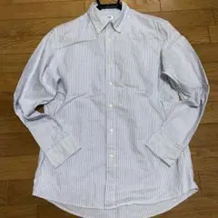 UNIQLO 長袖シャツ M 青と白のストライプ　ボタンダウン