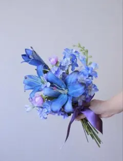ブルーメインの花束+ブートニア＋胡蝶蘭ヘッドパーツ
