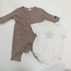 70 80 ブラウンロンパースと星型ボディスーツ 2枚セット