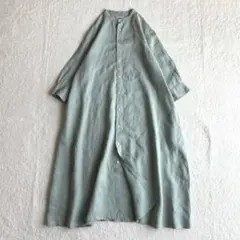 イチ ichi フレンチリネン100 ロングシャツワンピース 長袖 バンドカラー