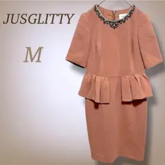 ジャスグリッティー ワンピース パーティ ドレス お呼ばれ ペプラム ビジュー