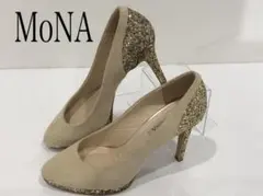 MoNA　モナ　ベージュスエードパンプス　ゴールドラメ　23.5㎝