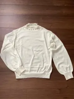 earth music & ecology フリルネック　薄手ニット　Fサイズ