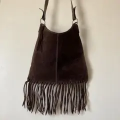 本革スエード フリンジ ショルダーバッグ