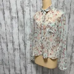 TOP SHOPトップショップ 水色 ピンク花柄 シースルー ブラウスのサムネイル