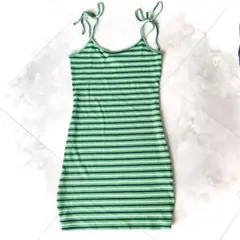 Forever21 キャミ　ワンピース　グリーン　ボーダー