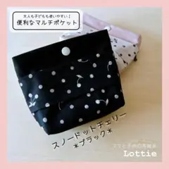 フタなし＆ファスナー付！あんしんマルチポケット＊スノードット＊クロ