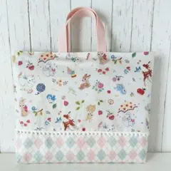 レッスンバッグ 動物の刺繍プリント spica-pica生地 ハンドメイド