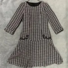 a0747❤️ ルーデルー　ツイードワンピース【36】S  長袖　裏地付き　ウール