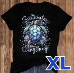 ハワイアン ヒーリング ホヌ ウミガメ フラダンス 半袖 Tシャツ XL 黒