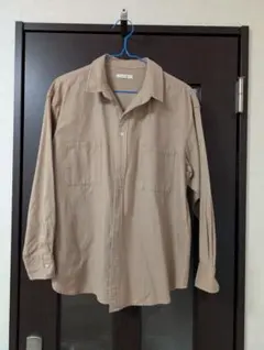 サイズＬ■コットンリネン■Ｗポケットシャツ■ライトブラウン■